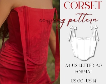 Corset top sewing pattern,  plus size pattern PDF, crop top bustier sewing pattern, instant download, sizes XS - 3XL