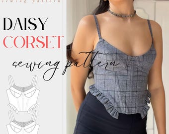 Corset Top Sewing Pattern, Cupped Corset PDF Pattern, Bustier Woman Simple Trendy Pattern, Sizes XXS-4XL
