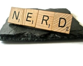 NERD Scrabble letter Tie Bar Hair Slide tile jewellery upcycled Letter GEEK wear Statement Jewellery