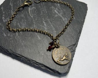 Capricorn Zodiac  charm bracelet Ruby Crystal Antique Brass chain