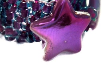 Purple Peyote stitched beaded ring embellished with Stars