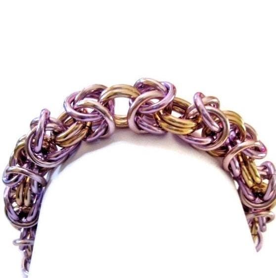 Chainmaille Bracelet Byzantine Pink Peach and Lilac