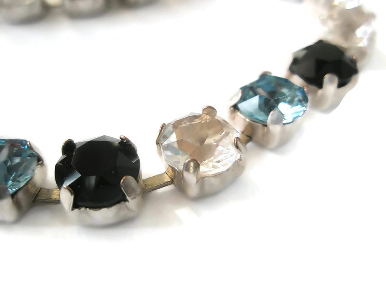 Bracelet Silver Cup chain Swarovski Chatons Light Sapphire Jet Etsy