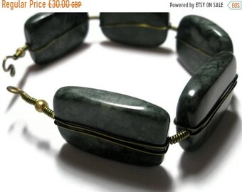 Emerald Jasper Brass and Green wire wrapped Bracelet