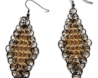 Chainmaille Earrings Jewelery  4 in one European weave two tone chainmaille Earrings Made to Order