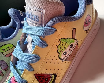 Hand painted Kawaii adidas trainers ice creams sweet cute one of a kind