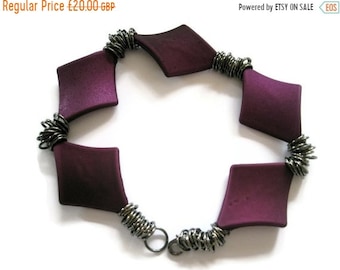 Bracelet Purple beads soft touch diamond shaped Antique black jump rings evening bracelet everyday bracelet statement bracelet