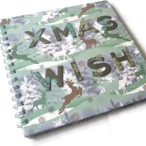 Spiraalgebonden notitieboek 8 x 8 inch kerstwensen ijsblauw cool mintgroen rendier wintersneeuwscène