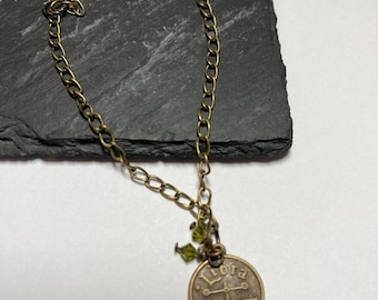 Libra Zodiac charm bracelet Peridot brass chain
