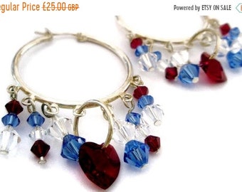 Swarovski Red White and Blue Crystal chandelier earrings