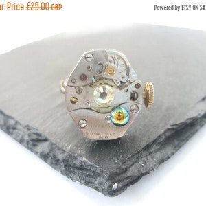 Steampunk Ring Victorian Jewellery Vintage Watch Movement Antique Black adjustable band Vitrail  Citrine Fantasy Ring mechanical