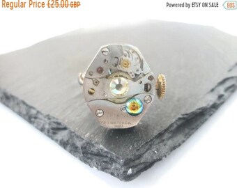 Steampunk Ring Viktorianska Smycken Vintage Klockrörelse Antik Svart Justerbart Armband Vitrail Citrin Fantasy Ring Mekanisk