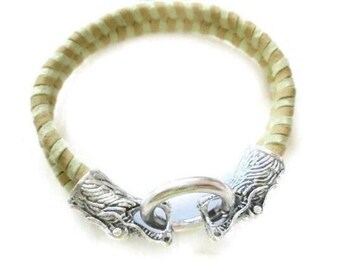 Dragon Clasp Suede woven Bangle bracelet Yellow Green silver Fantasy Bangle