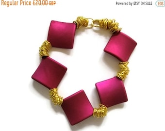Fashion bracelet Hot Pink Gold  square soft touch beads statement jewelry Fuchsia  arm candy by FruttiTuttiBeadCandy