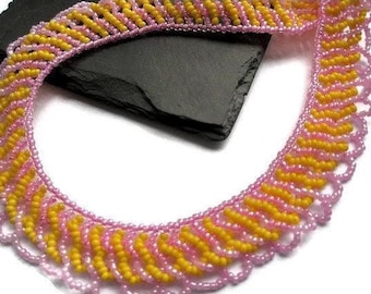 Beaded Collar necklace jewelry pink yellow bead candy