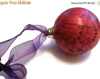Christmas Bauble Decorations tree hanging Hot Pink Bollywood decoupaged Organza ribbon blue purple orange spicy
