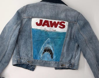 Hand painted Jaws movie poster denim jacket