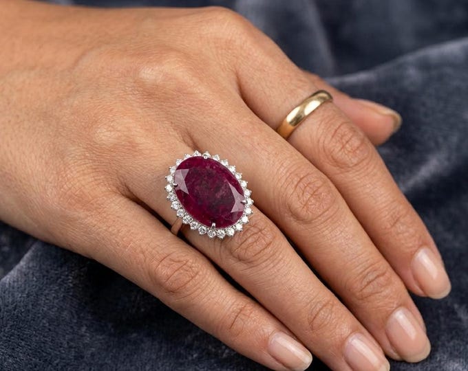 Natural Ruby Halo Ring Vintage Style Red Gemstone Statement Ring Sterling Silver Jewelry Gift for Her