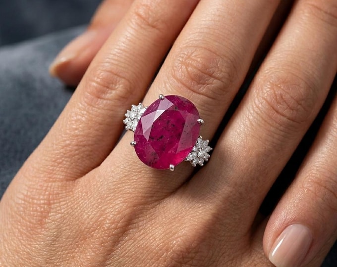 Natural Ruby Solitaire Ring Silver Statement Ring Raw Ruby Engagement Ring Handmade Gemstone Jewelry Gift for Her