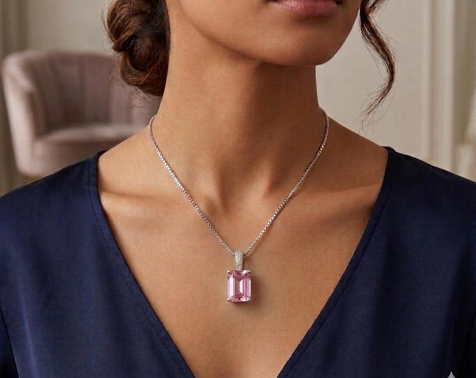 Pink Tourmaline 925 Sterling Silver Pendant Necklace Gift for Her