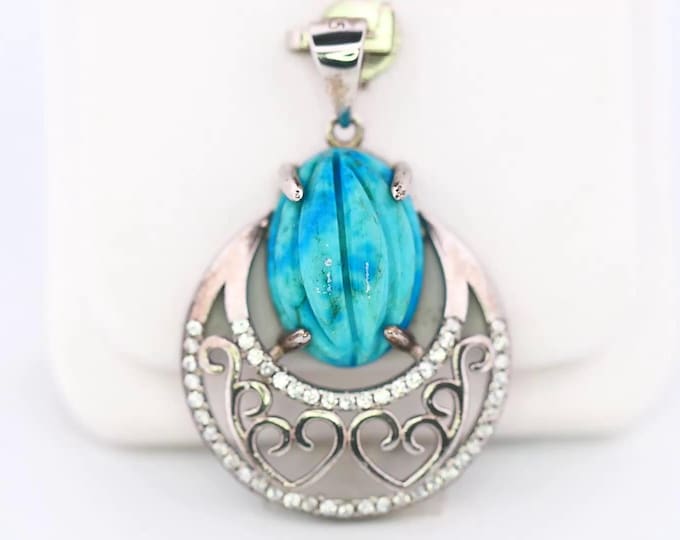 Blue Opal Pendant Sterling Silver Crescent Moon Necklace Vintage Style Gemstone Jewelry Gift for Her