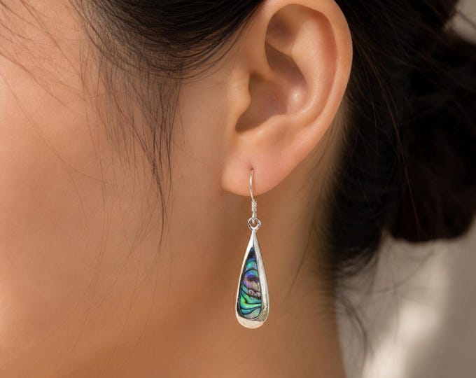 925 Sterling Silver Abalone Shell Teardrop Dangle Earrings Boho Gift for Her