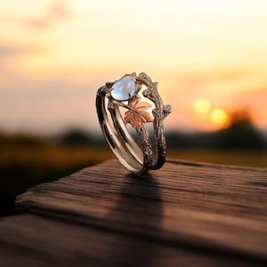 Astrologie-Heilring | Ahornblatt Mondstein Ring | Jubiläumsgeschenk | Bestes Weihnachtsgeschenk für Freundin | Edelstein Ringe