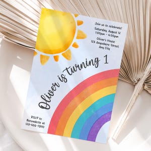 Gepersonaliseerde regenboogverjaardagsuitnodiging voor ELKE LEEFTIJD | Afdrukbare aquarel regenboogfeestuitnodiging | Eenvoudig afdrukken en delen | Snelle levering