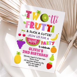 Personalisierte Einladungskarte zum 2 Druckbare Zwei-tti Frutti Geburtstagsparty einladen | Einfach zu drucken oder online zu teilen | Schnelle Lieferung