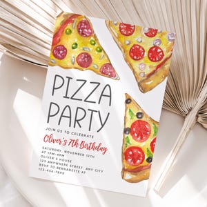 Gepersonaliseerde verjaardagsuitnodiging pizzafeest | Afdrukbaar pizzafeest nodigt ELKE LEEFTIJD uit | Eenvoudig afdrukken en delen | Snelle levering