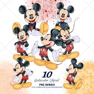 Musse Pigg Clipart PNG-paket, handritade akvarellillustrationer, digital nedladdning