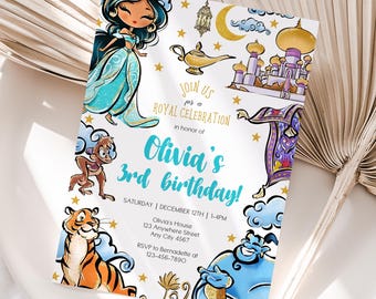 Princess Jasmine Birthday Invitation, Editable Canva Template (Digital Download)