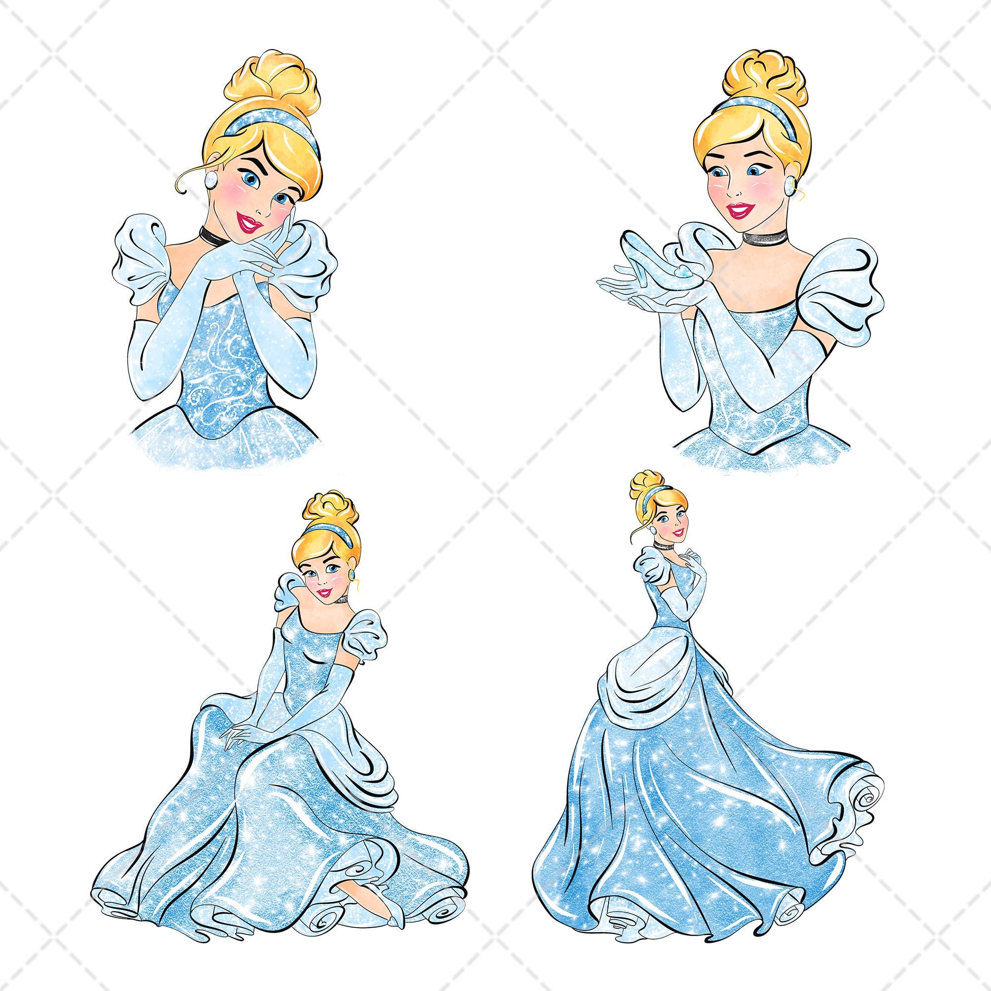 Cinderella Clipart PNG Bundle, Watercolor Hand Drawn Illustrations ...