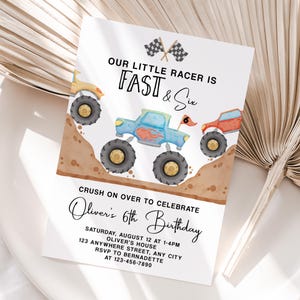 Gepersonaliseerde 6e verjaardag Monster Truck | Afdrukbare Monster Truck Sixth Party-uitnodiging | Eenvoudig afdrukken en delen | Snelle levering