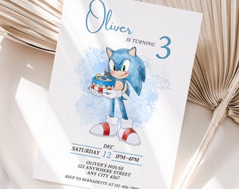 Sonic Birthday Invitation, Editable Canva Template (Digital Download)