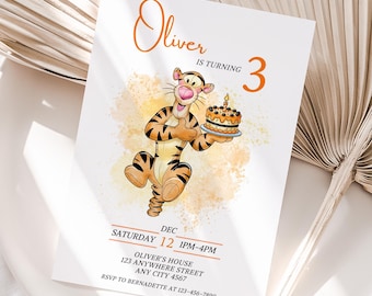 Tigger Birthday Invitation, Editable Canva Template (Digital Download)