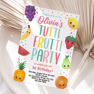Gepersonaliseerde Tutti Frutti-verjaardagsuitnodiging | Afdrukbare Tutti Frutti-feestuitnodiging | Eenvoudig afdrukken en delen | Snelle levering