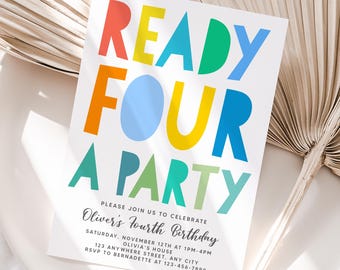 Ready Four A Party 4th Birthday Invitation – Personalized Kids Party Invite – 5x7 or 4x6 JPG/PDF Digital Download