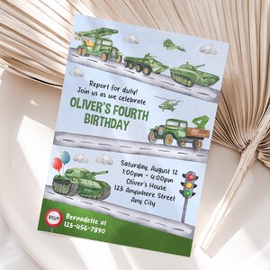 Gepersonaliseerde 4e militaire verjaardagsuitnodiging | Afdrukbare uitnodiging voor het vierde militaire feest | Eenvoudig afdrukken en delen | Snelle levering