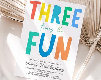 Colorful 3rd Birthday Invitation – Personalized Kids Party Invite – 5x7 or 4x6 JPG/PDF Digital Download