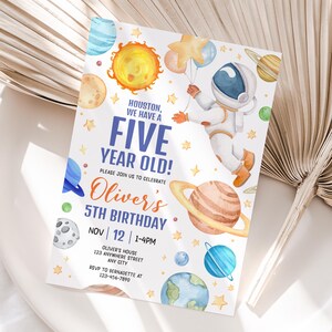 Invitación personalizada para el quinto cumpleaños de Space / Invitación imprimible para la quinta fiesta de Space / Fácil de imprimir y compartir / Entrega rápida