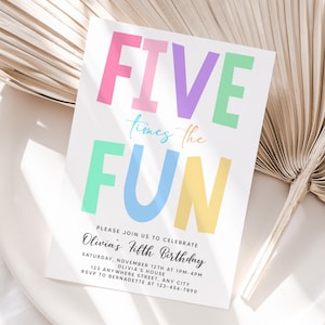 Invitation personnalisée pour 5ème anniversaire de fille | Imprimable fille cinq fois la fête d'invitation | Facile à imprimer et à partager