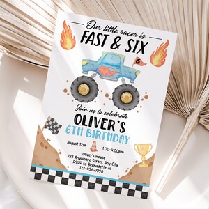 Gepersonaliseerde 6e verjaardag Monster Truck | Afdrukbare Monster Truck Sixth Party-uitnodiging | Eenvoudig afdrukken en delen | Snelle levering