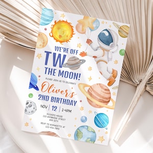 Invitación personalizada para segundo cumpleaños de Space / Invitación imprimible para segundo cumpleaños de Space / Fácil de imprimir y compartir / Entrega rápida