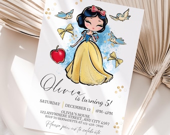 Snow White Birthday Invitation, Editable Canva Template (Digital Download)