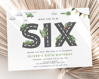 Army 6th Birthday Invitation – Personalized Kids Party Invite – 5x7 or 4x6 JPG/PDF Digital Download