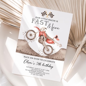 Invitation personnalisée de 5ème anniversaire de moto de terre | Cinquième partie d'invitation imprimable de vélo de terre | Facile à imprimer et à partager