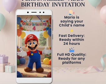 Personalized Mario Birthday Video Invitation, Mario Party Invite (Digital)