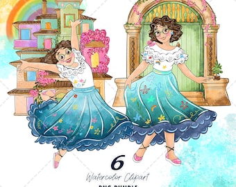 Mirabel Clipart PNG Bundle, Watercolor Hand Drawn Illustrations, Digital Download, Encanto