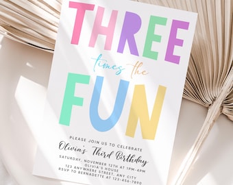 Pastel Rainbow 3rd Birthday Invitation – Personalized Party Invite (JPG/PDF Digital Download